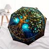 Stained Tree of Life Wall Art DecorUmbrella, Portable 3-Fold Compact Umbrella for Men & Women Gift