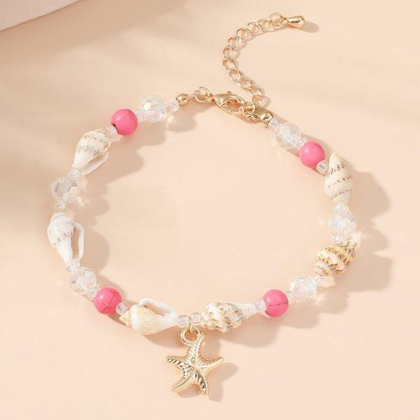 Trendige blaue Reiskorn-Kettenarmbänder für Damen Böhmisches Seestern-Muschel-Armband Sommer Strand Einfacher Schmuck Geschenke