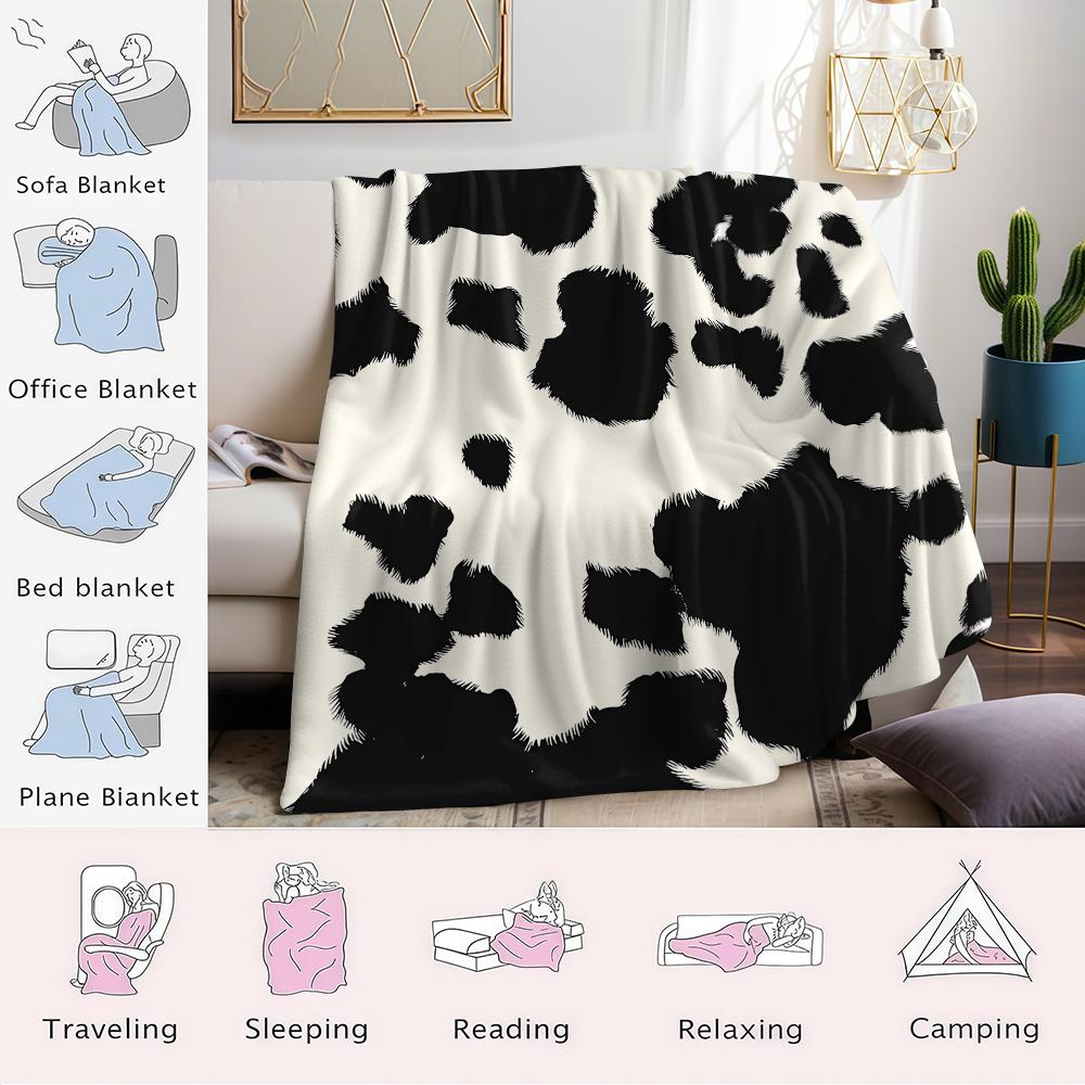 Timeless Black & White Cow Print Flannel Blanket Warm Soft Halloween Christmas Couch Warm Cozy Decorative Decor for All Season