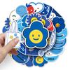 50 Blue Smiley Face Doodle Personality Cartoon Cute Guka Decorative Mobile Phone Case Suitcase Sticker Waterproof