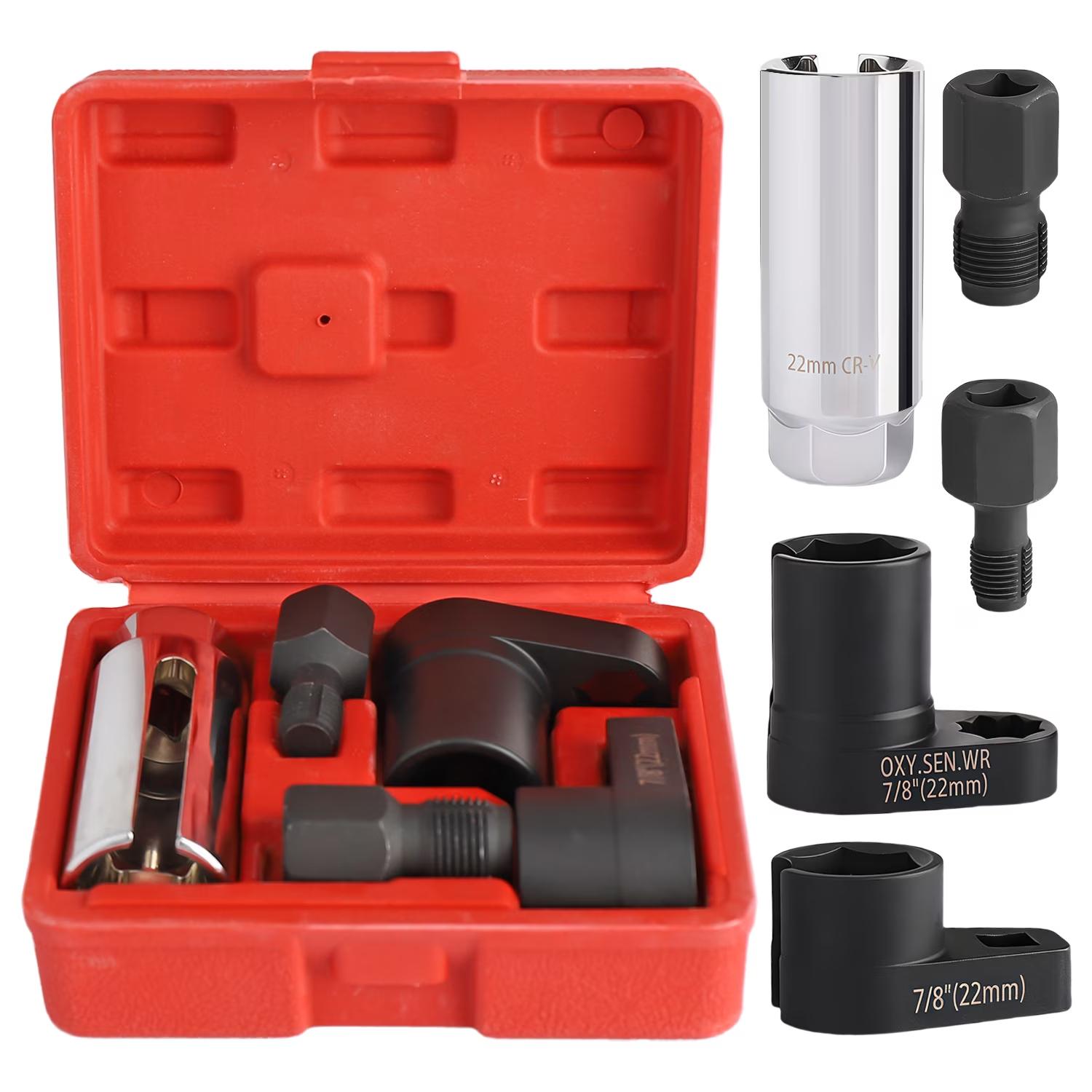 

5 Piece Oxygen Sensor Socket Set 7/8 Inch 22mm Oxygen Sensor Removal Tool Kit with Protective Case for Automotive Repair One Size