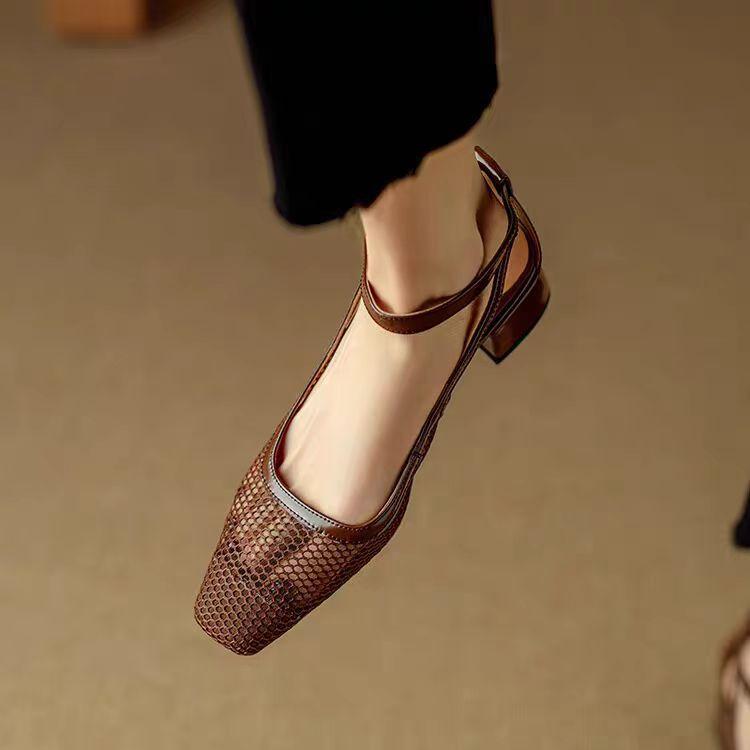 

Мода Comemore Летние сандалии С закрытым носком Сетчатые сандалии для женщин Сандалии на массивном каблуке Модные туфли с вырезами Женская обувь для офиса 35 коричневый