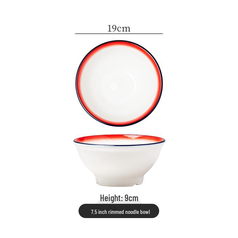 Retro Ceramic Bowl: Versatile Noodle, Soup & Stir-fry Dishware with Protective Rim