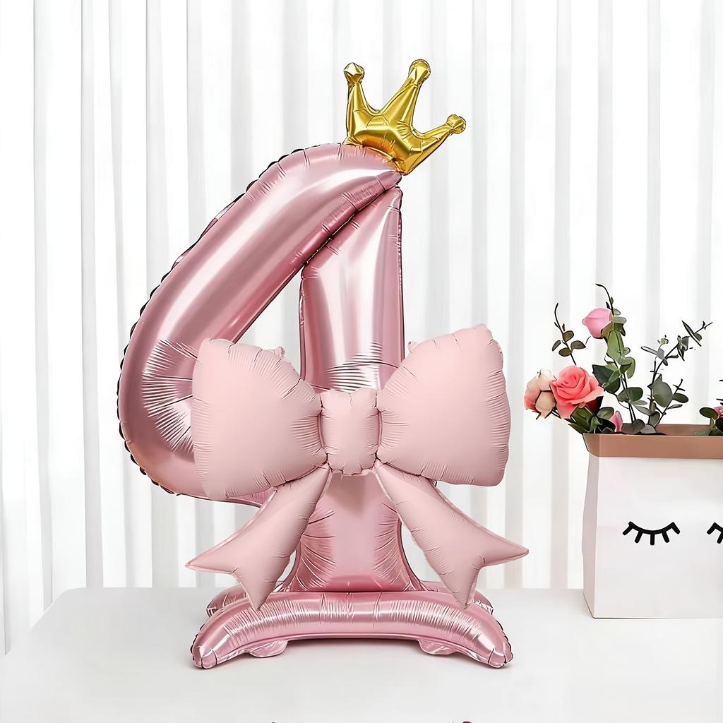 40inch Pink Crown Aluminum Foil Number 1st Balloon with Pink Bow Balloon for Birthday Party Decor Supplies Girls First Birthday