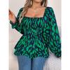 Women's Autumn and Winter Casual Wooden Ear Edge Square Collar Leopard Print Long Sleeve Top
