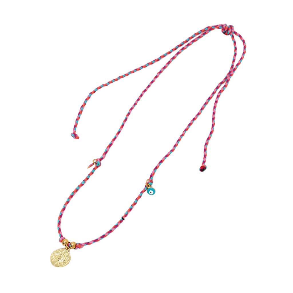 Stilvolle Baumwollseil-Halskette Künstlerische Baumwollseil-Choker-Halskette mit Pfeffer-Böses-Auge-Anhänger für Damen