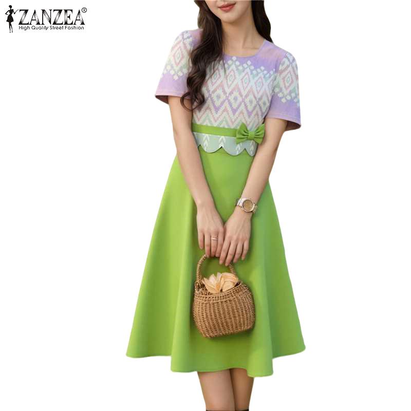 ZANZEA Damen Freizeitkleid mit Druck-Patchwork, Sommer, Kurzarm