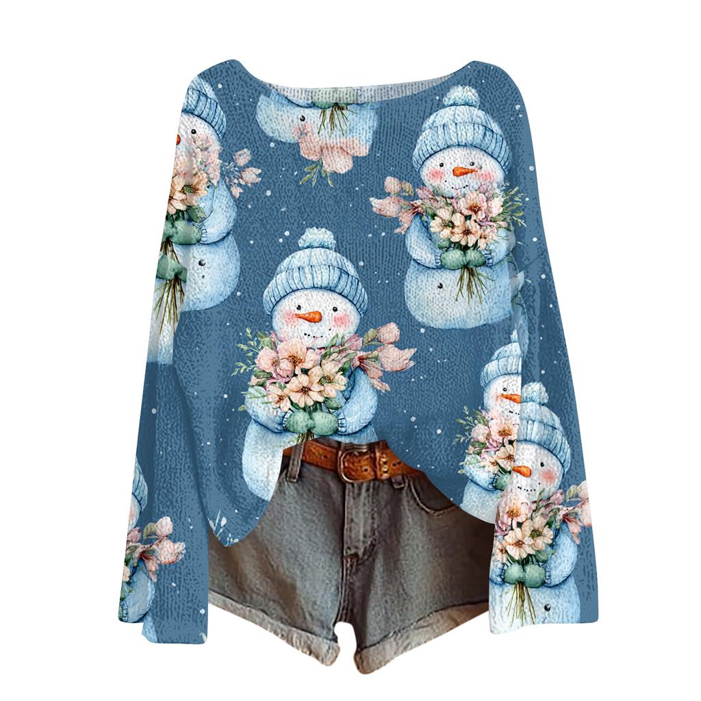 Womens  Fall Sweaters Long Sleeve Print Tops Pullover Sweaters Loose Dressy Casual Basic Clothes