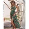 Women's Summer New Style Hollow Twisted Pleated Halter Printed Dress Temperament Romantic Beach Casual Long Skirt