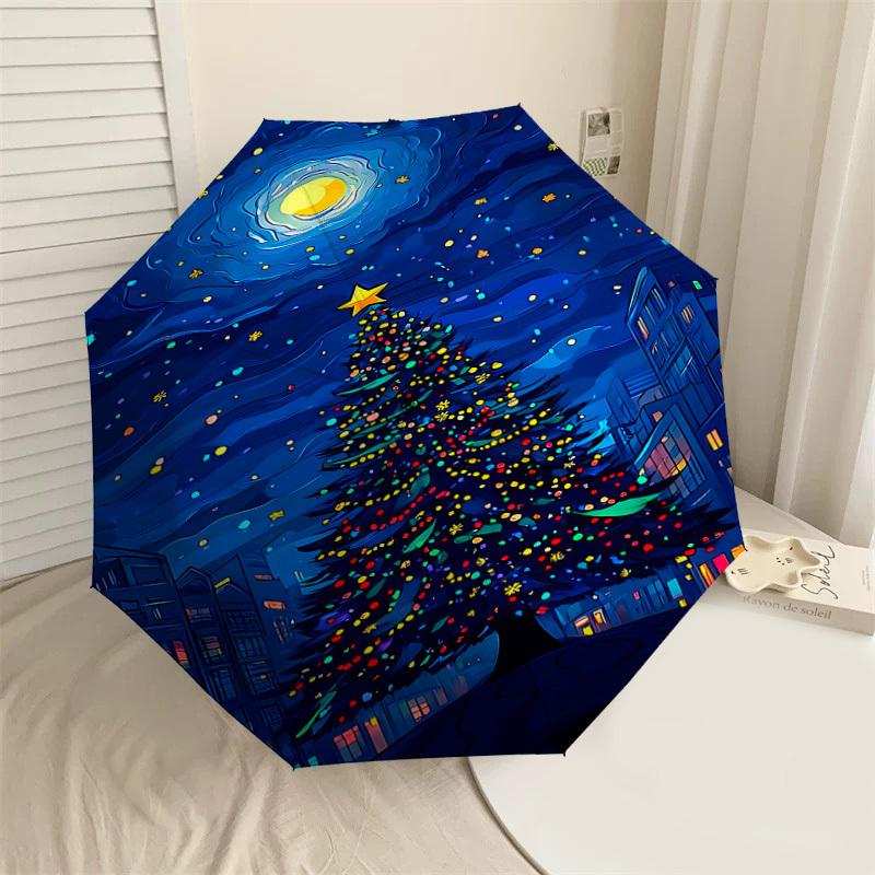 

1PC Christmas tree, starry night Automatic Open/Close Umbrella with Windproof, 8-Rib Sturdy Canopy, Durable Ribs, Fashionable Design1233A