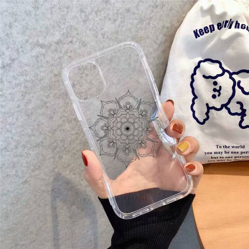 Husă Telefon Mandala Flori artă linie Transparent moale Pentru iphone 12 11 13 7 8 6 s plus x xs xr pro max mini