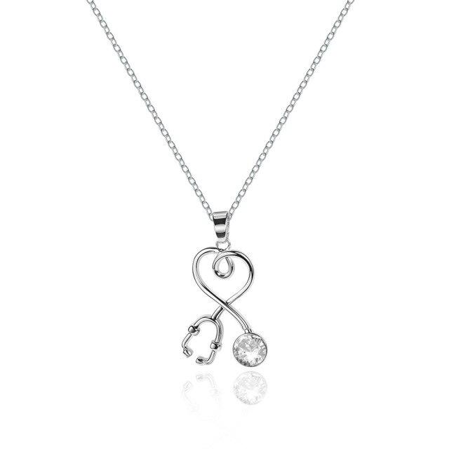

Creative Stethoscope Pendant Necklaces r Tone Color Women Zircon Stone Crystal Stone Aesthetic Choker Chain Jewerly Accessories Kbn041Trendy