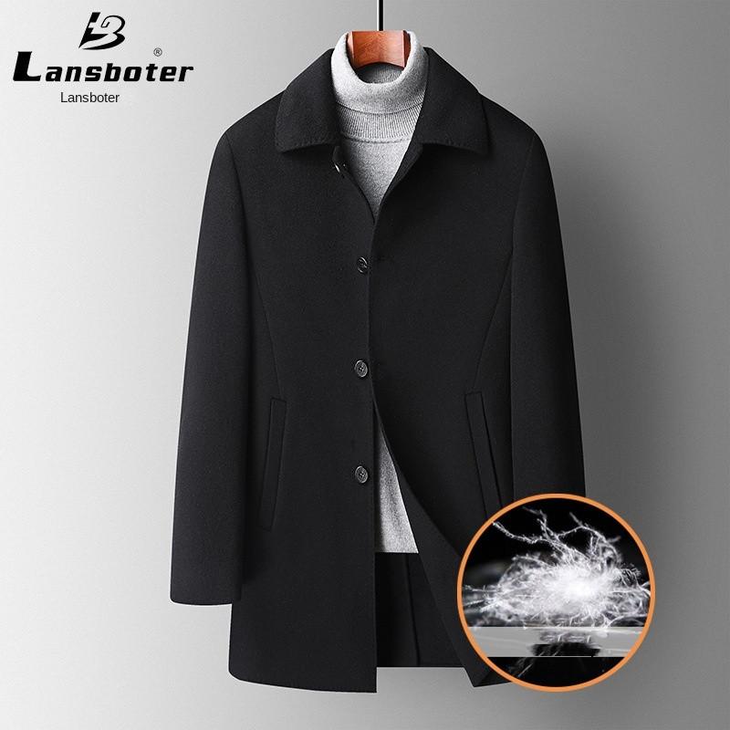 

Lansboter, новинка 100, шерстяное пальто Lansboter, мужское длинное пуховое пальто со съемной подкладкой, двусторонняя шерстяная ветровка