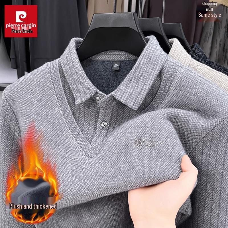 

Pierre Cardin Men s 100% Cashmere Fleece-Lined Knit Sweater with Shirt Collar 190/4XL for 180-200 lbs