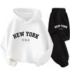 Herbst Warm New York Letter Cool Grafikdruck Kinder Langarm Hoodie + Hose Anzug 2er Set Sweatshirt Junge Mädchen Kind Sportbekleidung