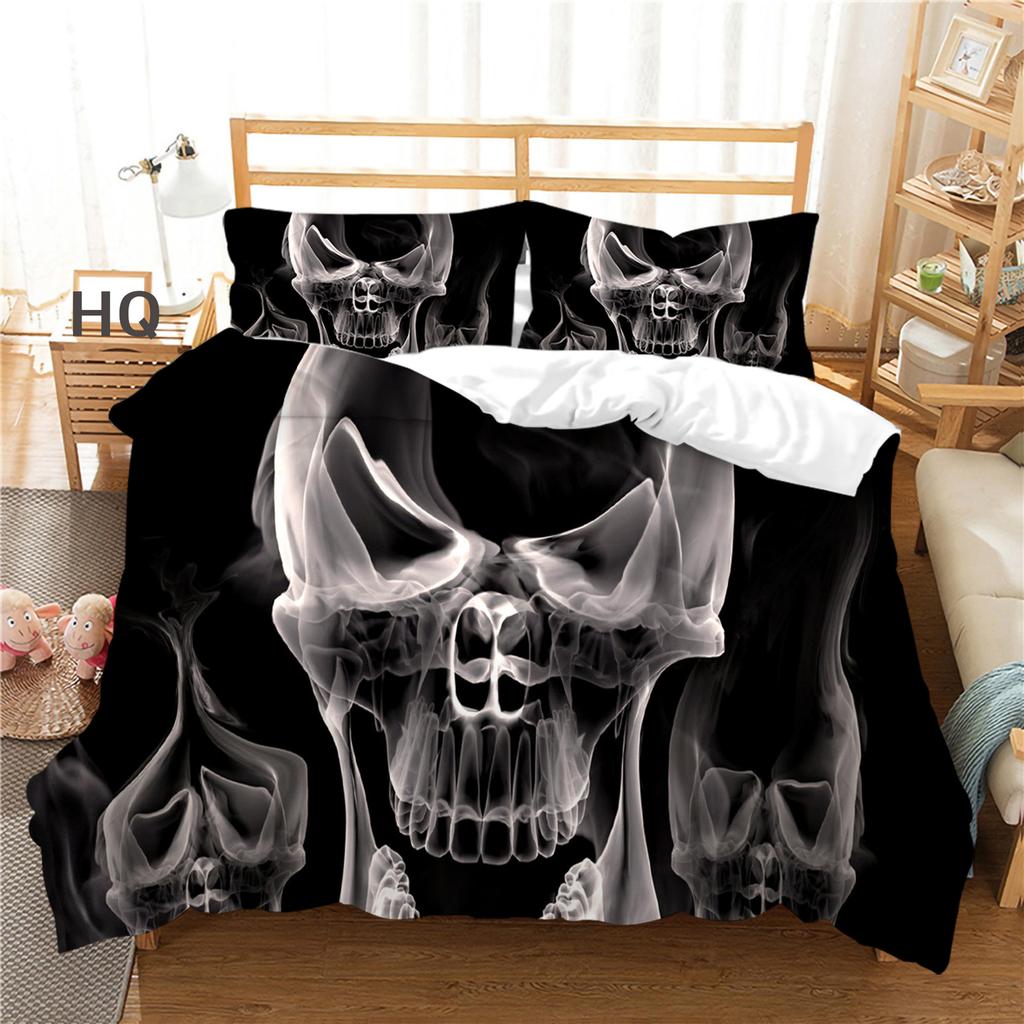 3D Terrifying Skull Bedding Set Halloween Down Duvet Cover Pillowcase 2/3pcs Luxury Home Textile Kid Men's Gift