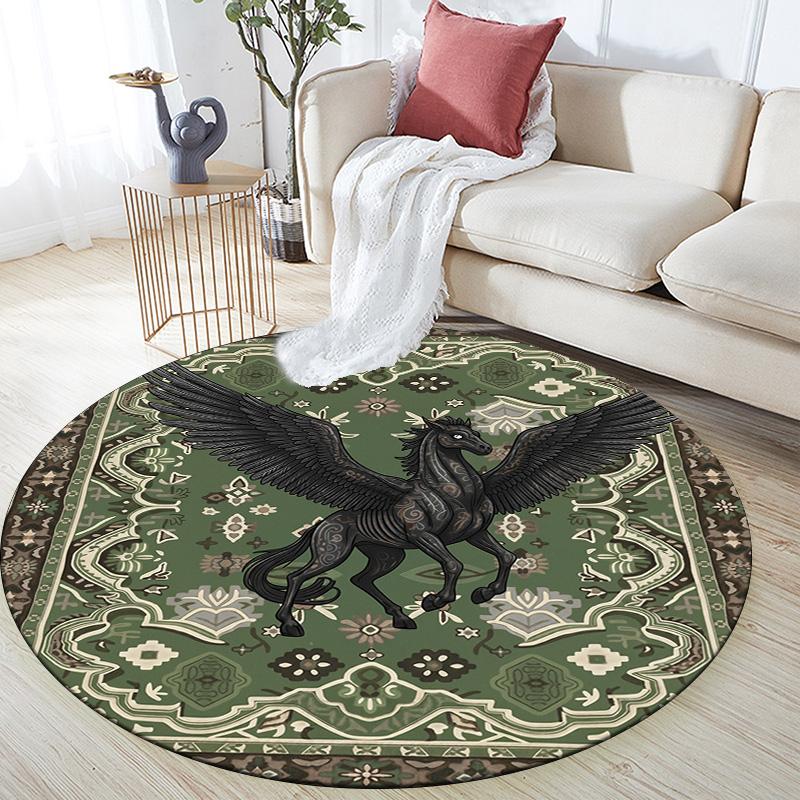 Vintage Pattern Animals,Round Area Rug,Carpet Rug for Living Room Bedroom Sofa Playroom Decor,Non-slip Floor Mat
