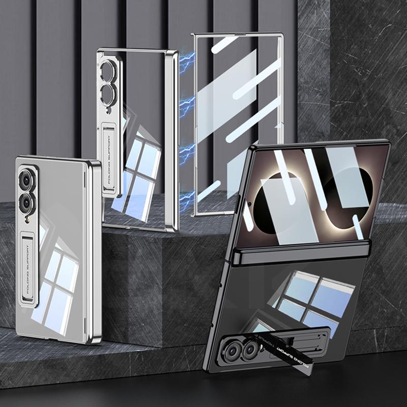 Magnetic Hinge Plating Clear Case for Samsung Galaxy Z Fold 8 Ultra Screen Glass Protective Stand Cover for Galaxy Z Fold7 Case