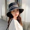 Women's Wide Brim Striped Bucket Hat - Soft Cotton Foldable Panama Sun Hat Solid Color Outdoor Beach Travel Cap