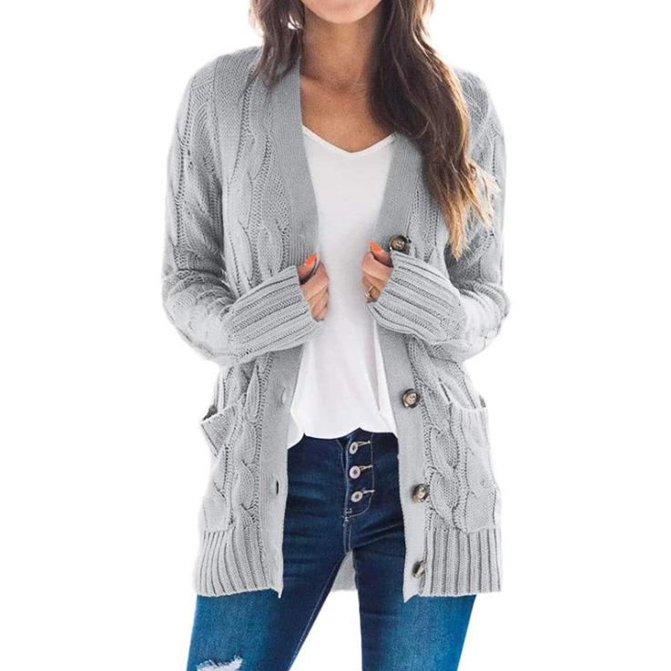 Autumn/Winter V-Neck Cardigan Sweater for Women - Single-Breasted Long Sleeve Knitwear Coat