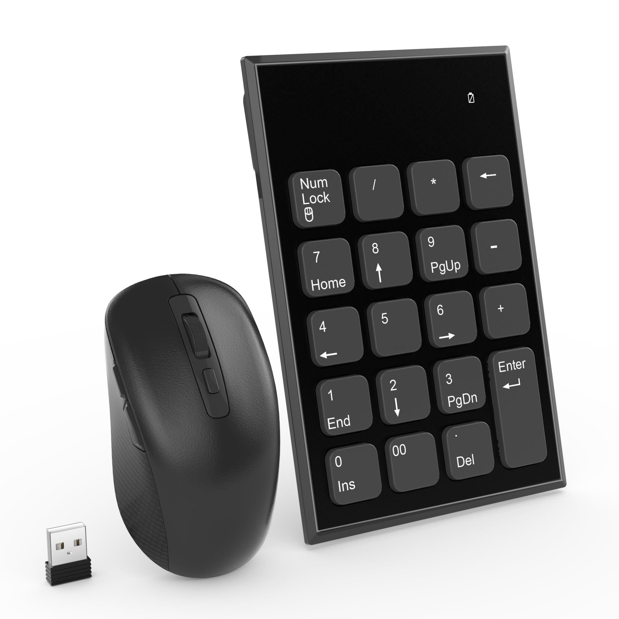 

Wireless Numeric Keypad and Mouse Set, 19-Key 2.4G Numeric Keypad & 80012001600 DPI Mouse Set, Compact and Portable USB Connection - Connect both the