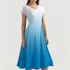 Damen Kurzarm Print V-Ausschnitt Ärmellos Patchwork Plissee Slim Fit Kleid