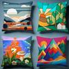 Geometric Landscape Cushion Cover Soft Decorative Pillow Case Suitable for Bedroom Sofa Car Travel Use