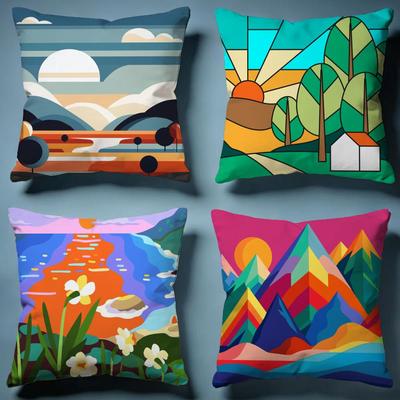 Geometrische Landschaft Kissenbezug Weich Dekorativer Kissenbezug Geeignet für Schlafzimmer Sofa Auto Reisegebrauch