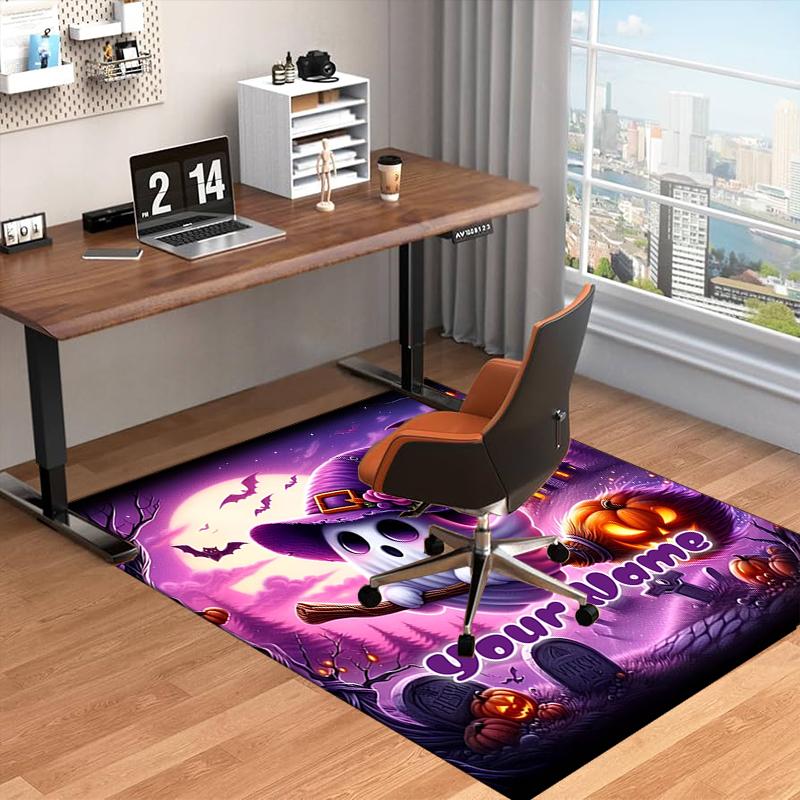 1PC Custom Name Halloween Ghost On Broomstick Theme Floor Mat Ideal for Living Room, Game Rooms, Office, Bedroom,Floor Mat Playful Design65