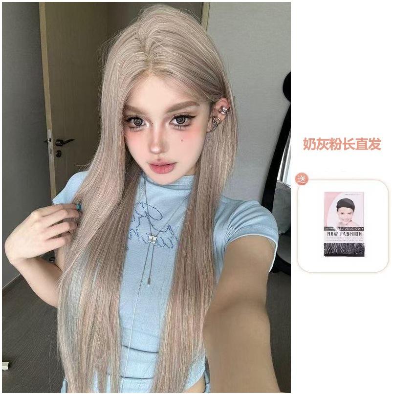 White Blue Platinum Long Straight Wig, Small Lace Front Realistic Full Head Wig For Women Fashion Styling