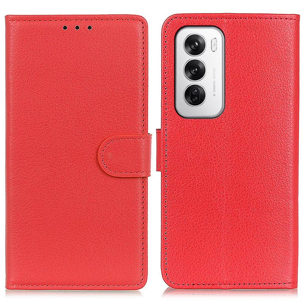 

For Oppo Reno12 5G (Global) Stand Case Litchi Texture Leather Wallet Phone Cover Red