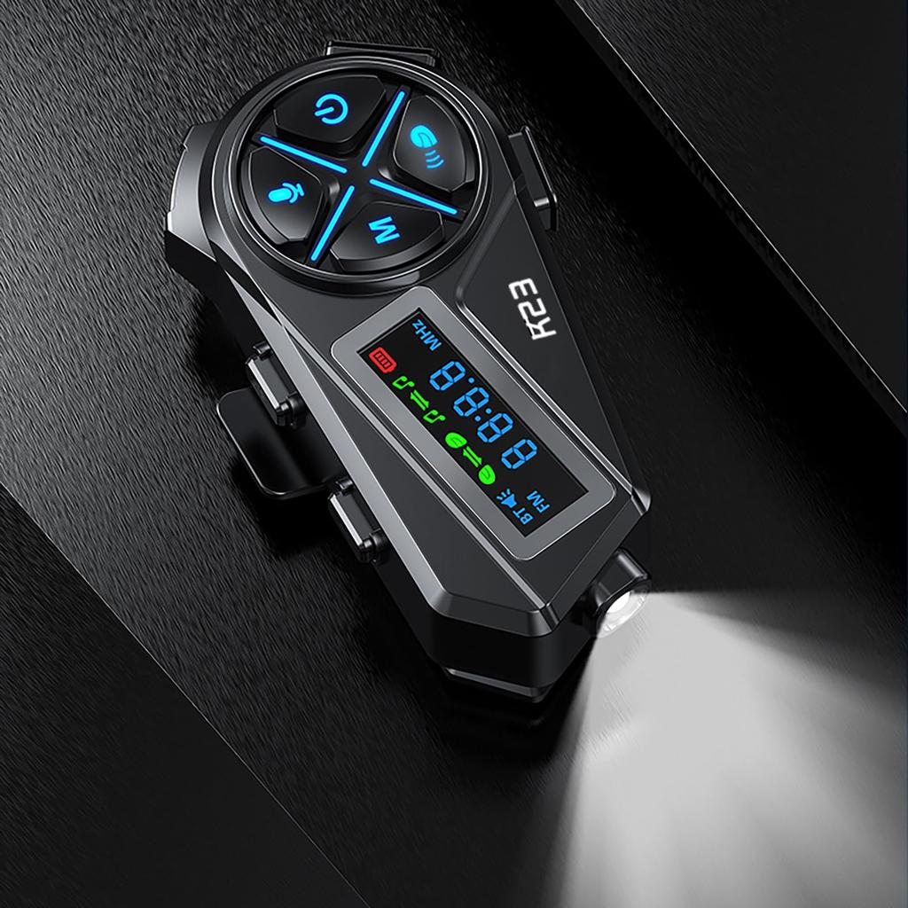Motorcycle Intercom with OLED Display, Earphone Intercom, 3-Person Connection, 2-Person Simultaneous Talk, 1000M Communication Range, 48 Hours Continu