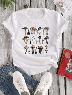 Fashion Women Cute Cartoon Mushroom Plants Print T Shirt Funny Casual O-neck Short Sleeves T-shirt Summer Female Tee Shirt