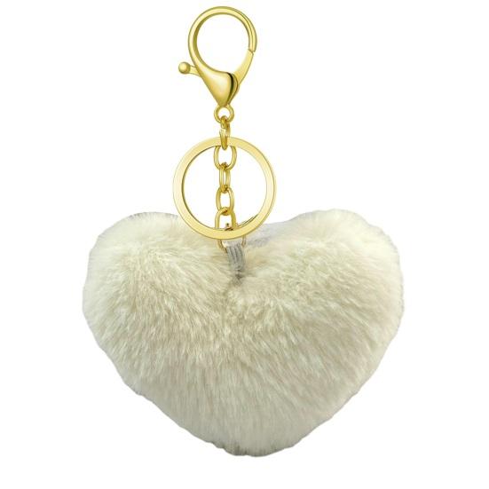 Breloc Inimă Pufoasă Breloc cu Pandantiv Blană Artificială de Iepure Pandantiv pentru Geantă Decorare Chei Mașină Accesoriu Etichetă Bagaj
