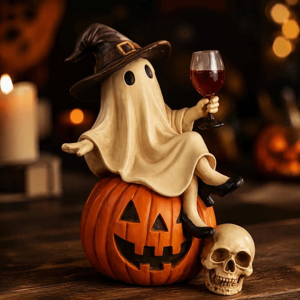 Cartoon Witch Statue Spooky Bar Tabletop Resin Ornament Funny Halloween Ghost Figurine Living Room