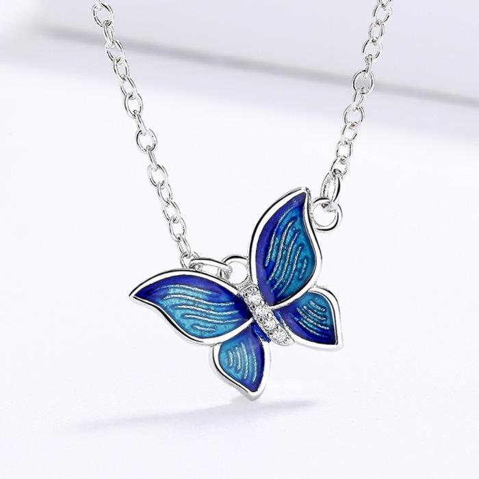 Three-Piece Creative Hipster Butterfly Wings Enamel Accessories Women'S Set Necklace Jewelry Animal