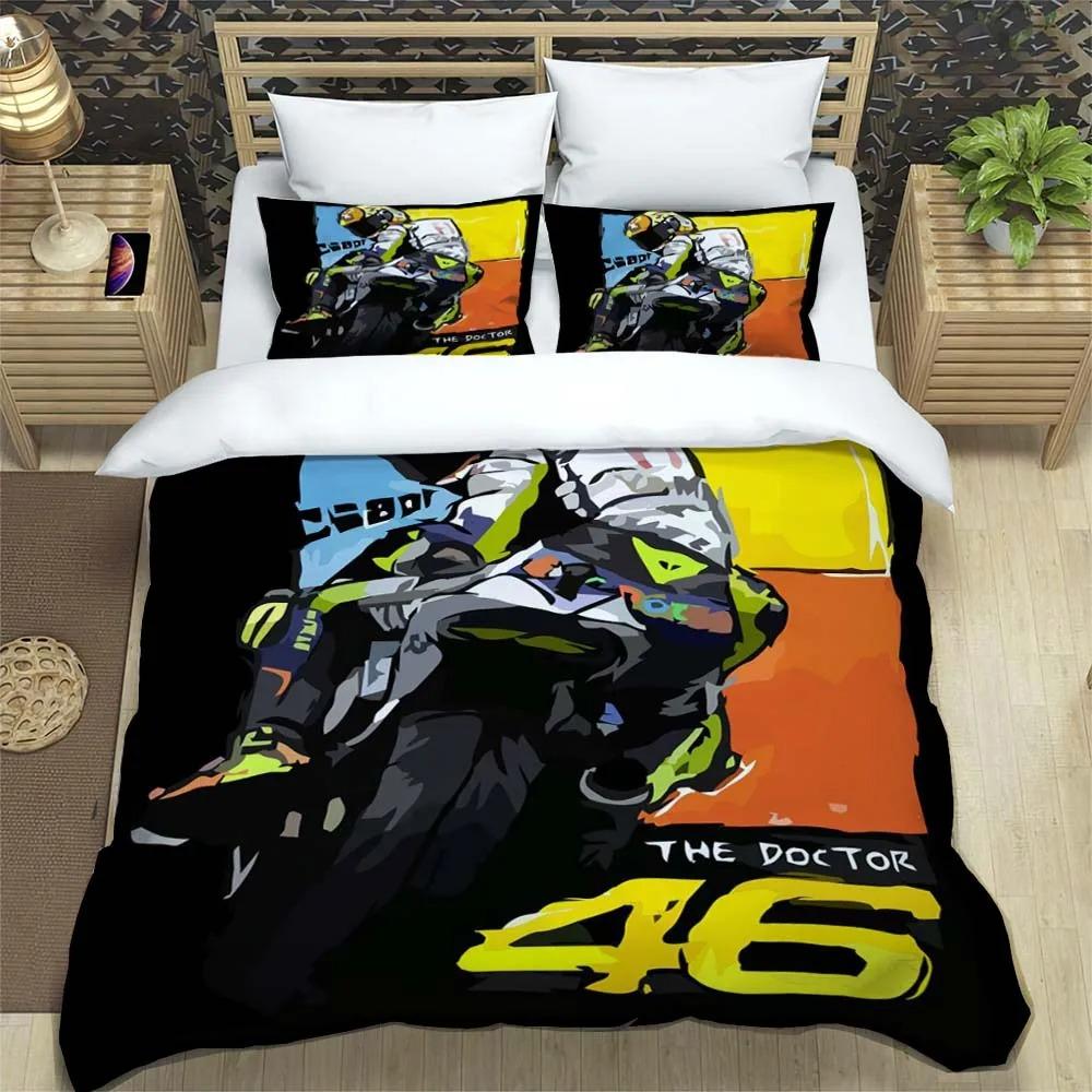 Poszewka na kołdrę z wzorem VR-46 dla floty motocyklowej z poszewkami na poduszki Zestaw pościeli z mikrofibry z nadrukiem cyfrowym 3D Twin Full Queen King