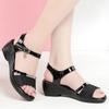 Sandalias Romanas de Cuña con Punta Abierta de Cuero Suave para Mujer, Sandalias de Moda con Tacón de Bloque Medio y Suela Suave para Señora