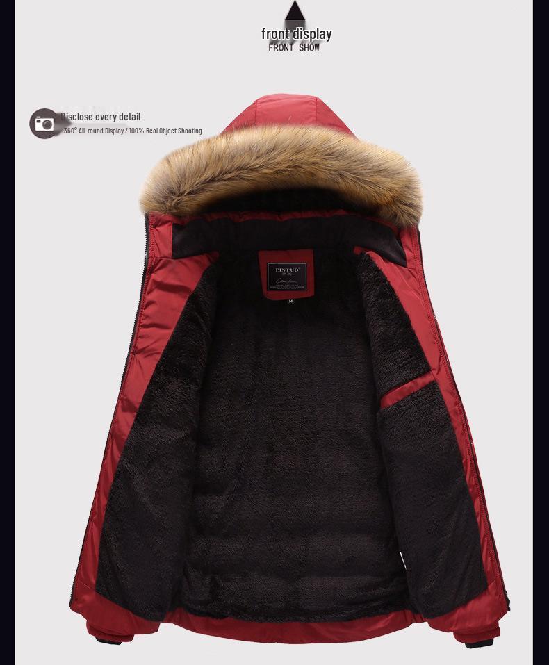 Men's Winter Thick Hooded Jacket with Fur Collar - Warm, Loose, Casual Outdoor Top