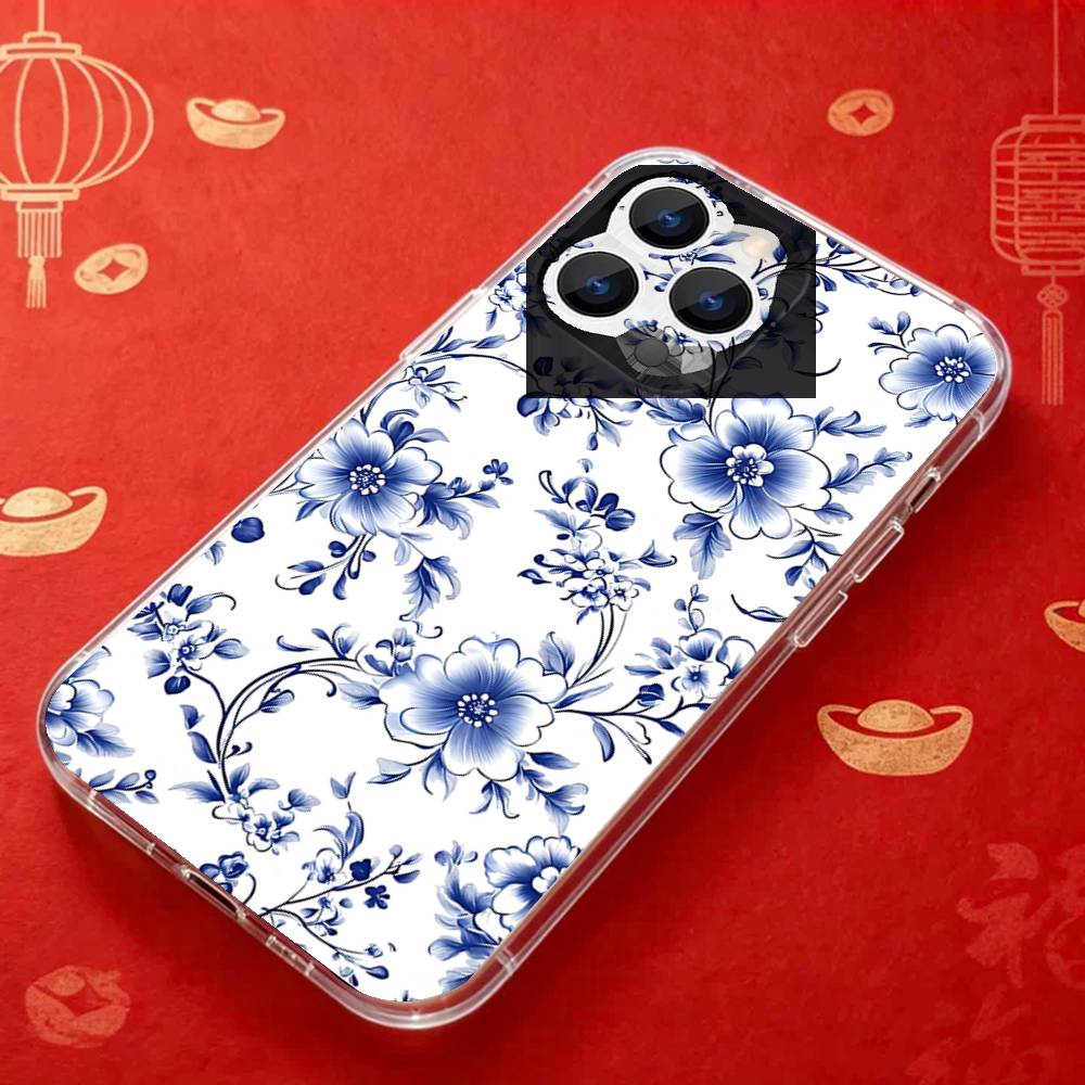 

blue and white china pattern Transparent soft case for iPhone 17,16,15,14,13,12,11,Pro,Max,Plus, X,XS,XR,SE4,E Mini iPhone15Plus