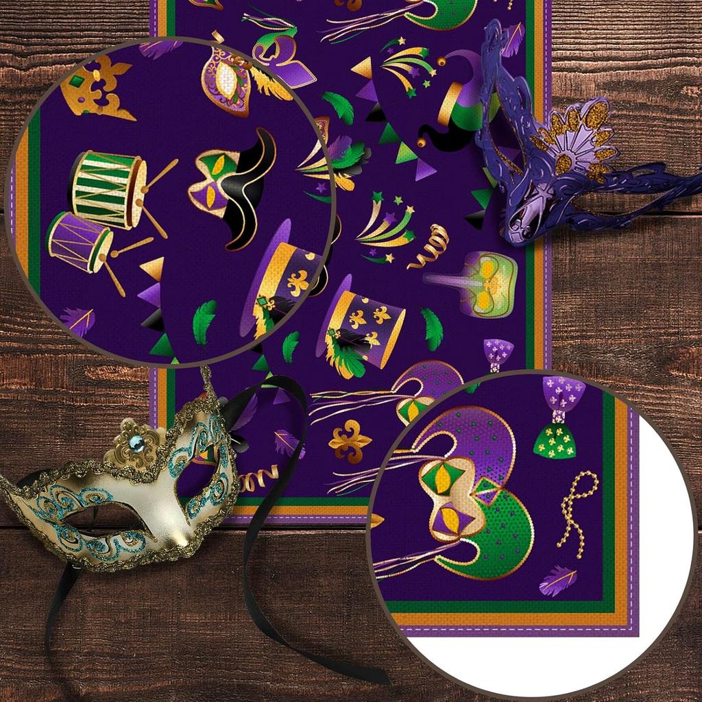 Pudodo Mardi Gras Table Runner Carnival Mask Fleur De Lis Tablecloth New Orleans Masquerade Party Kitchen Dining Home Decoration (13" X 72")