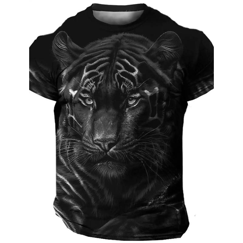 Flame Animal Pattern 3D Printing Fashion Men's Outdoor Sports Short Sleeve T-shirt Plus Size Men's Shirt Casual Personality Tren
