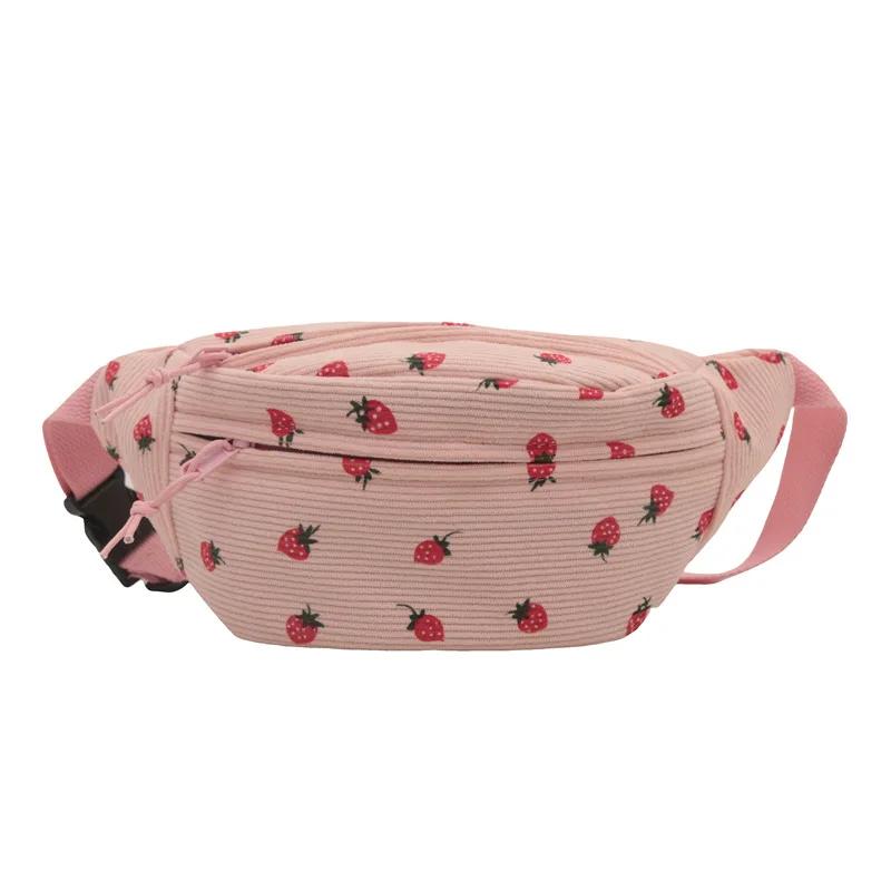 Waist Bag Women Men Corduroy Fanny Pack Strawberries Pocket Fashi Chest Handbag Sports Travel Purse Plaid WaistPack Belly Bags