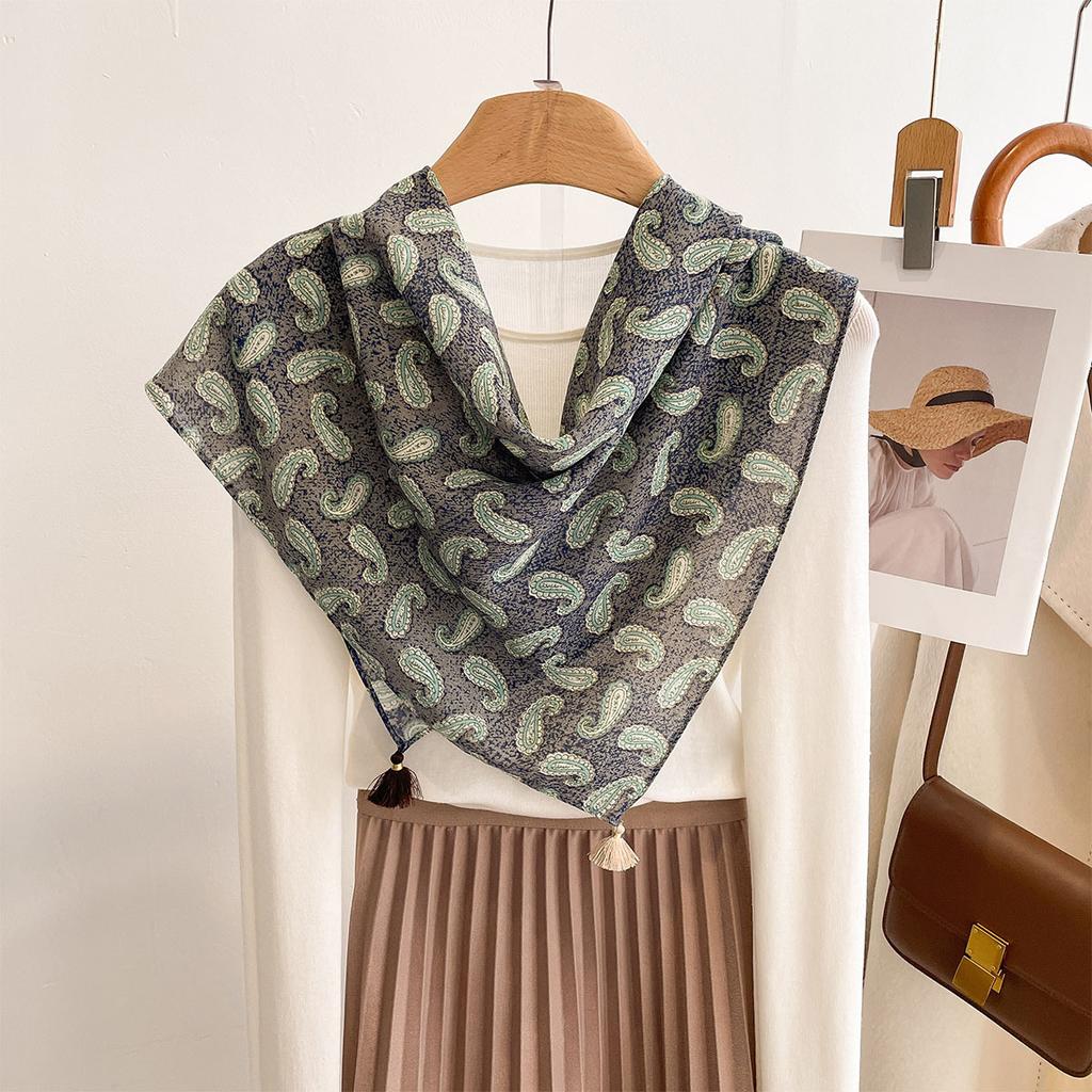 Spring New Age-reducing Pendant Chinese Square Towel Women's Versatile Retro Style Printed Cashew Nut Shawl Neck Decorative Scarf