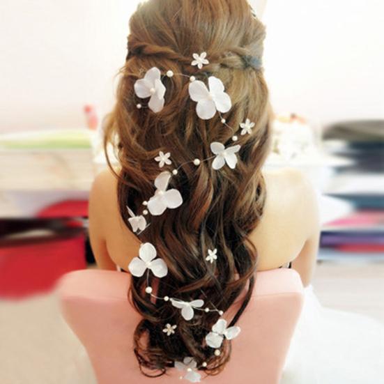 Women Fashion Flowers Faux Pearl Beads Hairwear Headpiece Bridal Hair Accessory