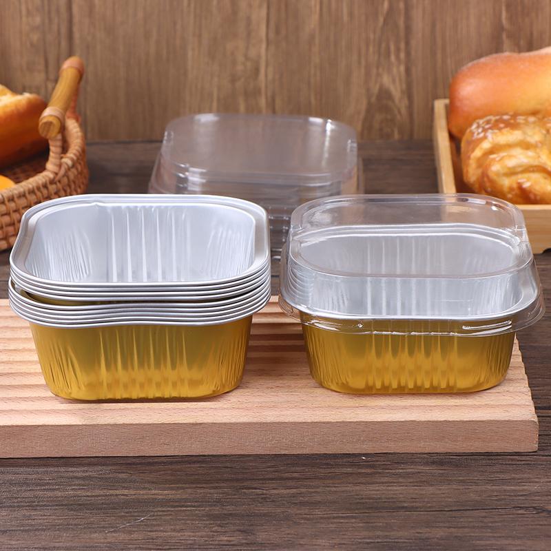 10Set Aluminum Foil Cake Container 325Ml Cake Pans Liners With Lids Heat-Resistant Foil Baking Cups Cake Pan Kitchen Tool