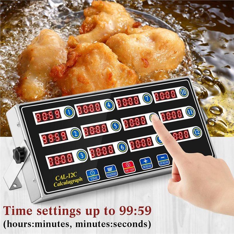 BAAJ-Timer Digitale da Cucina a 12 Canali, Ampio Display LCD, Allarme Forte, Per Cottura Commerciale In Ristoranti Spina EU