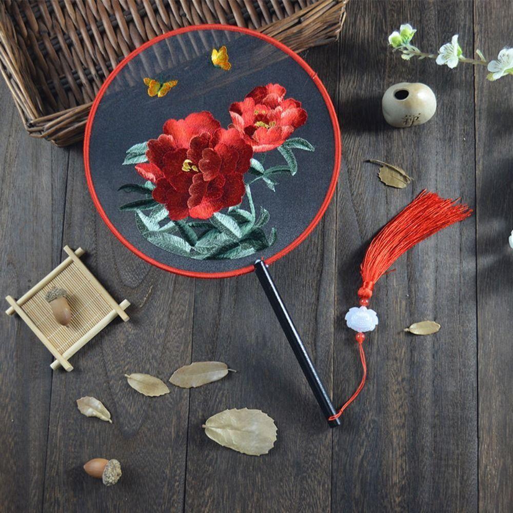 Chinese Style Chinese Style Fan with Pendant Tassels Embroidery Fan Floral Pattern Translucent Silk Fan Chinese Wedding