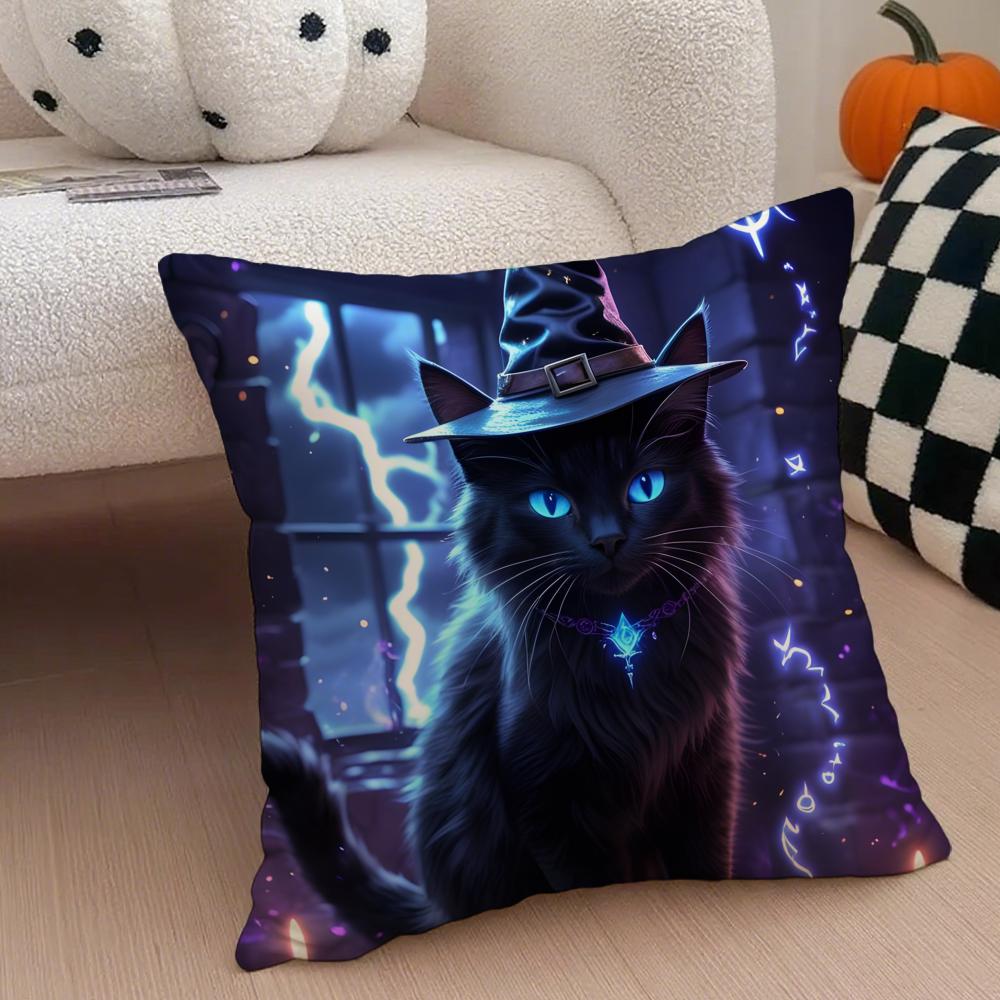 Character Spooky Halloween magic cat Cushion Cover Throw Pillow Cover Hidden Button Durable Polyester Chair Cushion