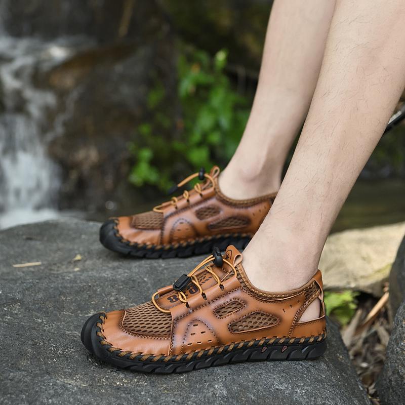 Summer Men's Casual Leather Sandals Breathable Outdoor Water Beach Shoes Man Sports Sandals Platform Hiking Wading Sneakers Roman Shoes